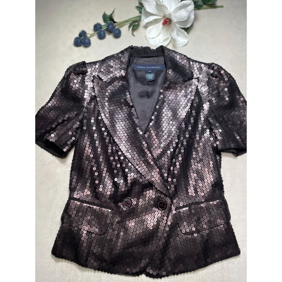 French Connection Black Sequin Blazer Jacket Womens Size 4 Y2K Whimsygoth - Picture 1 of 11